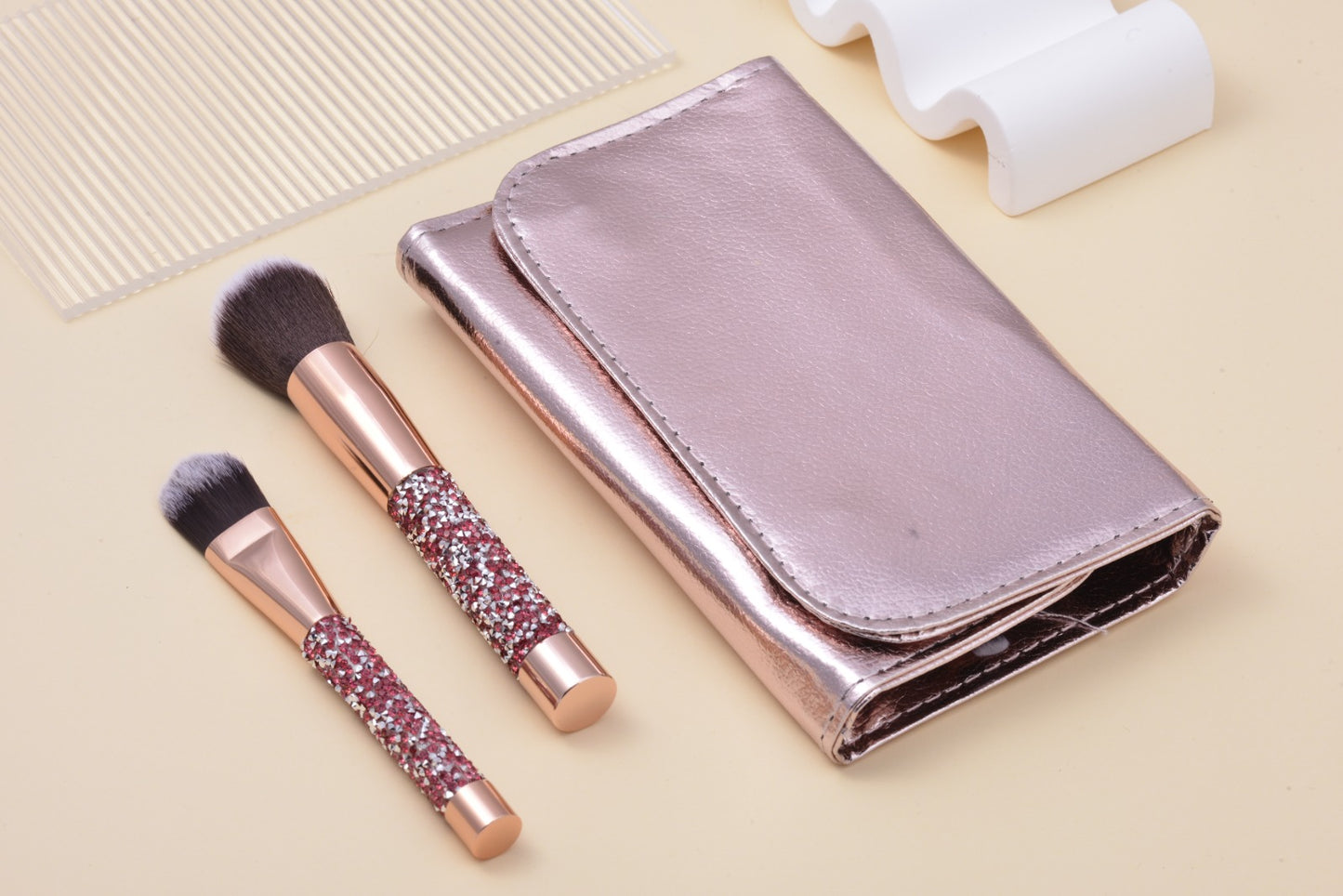 Gemstones Makeup Brush Purse Set